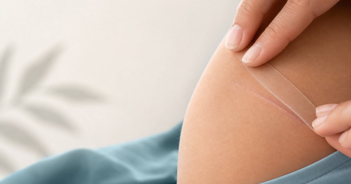 Cicatrização após cirurgia plástica com fita de silicone sobre cicatriz fechada