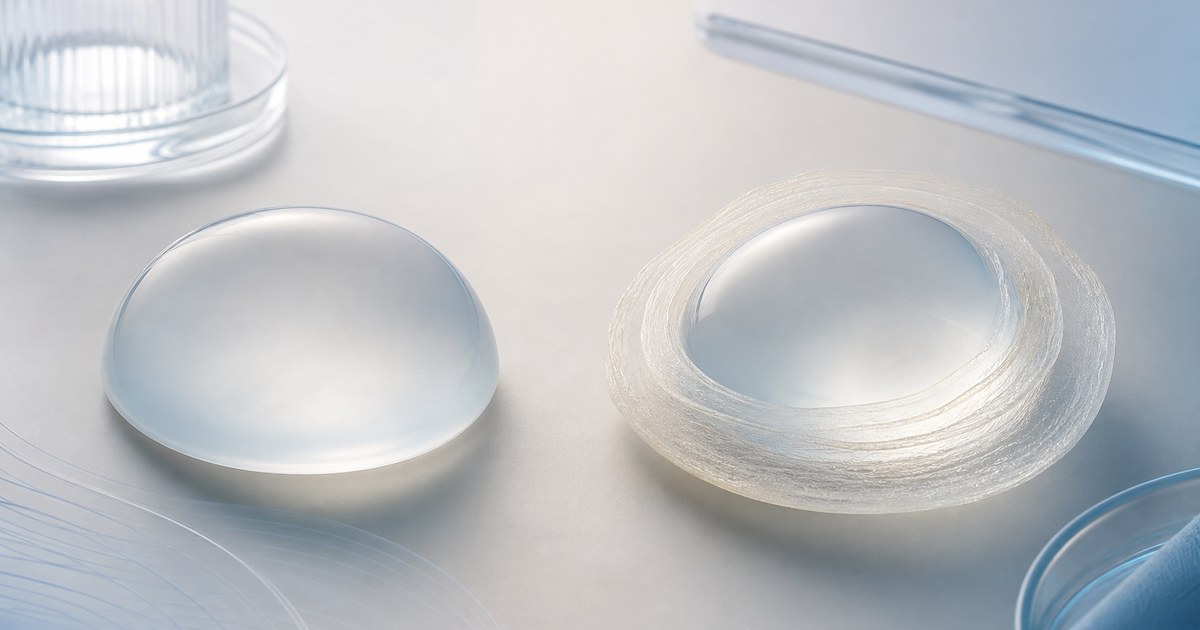 Contratura capsular representada por modelos de implantes e cápsula ao redor da prótese